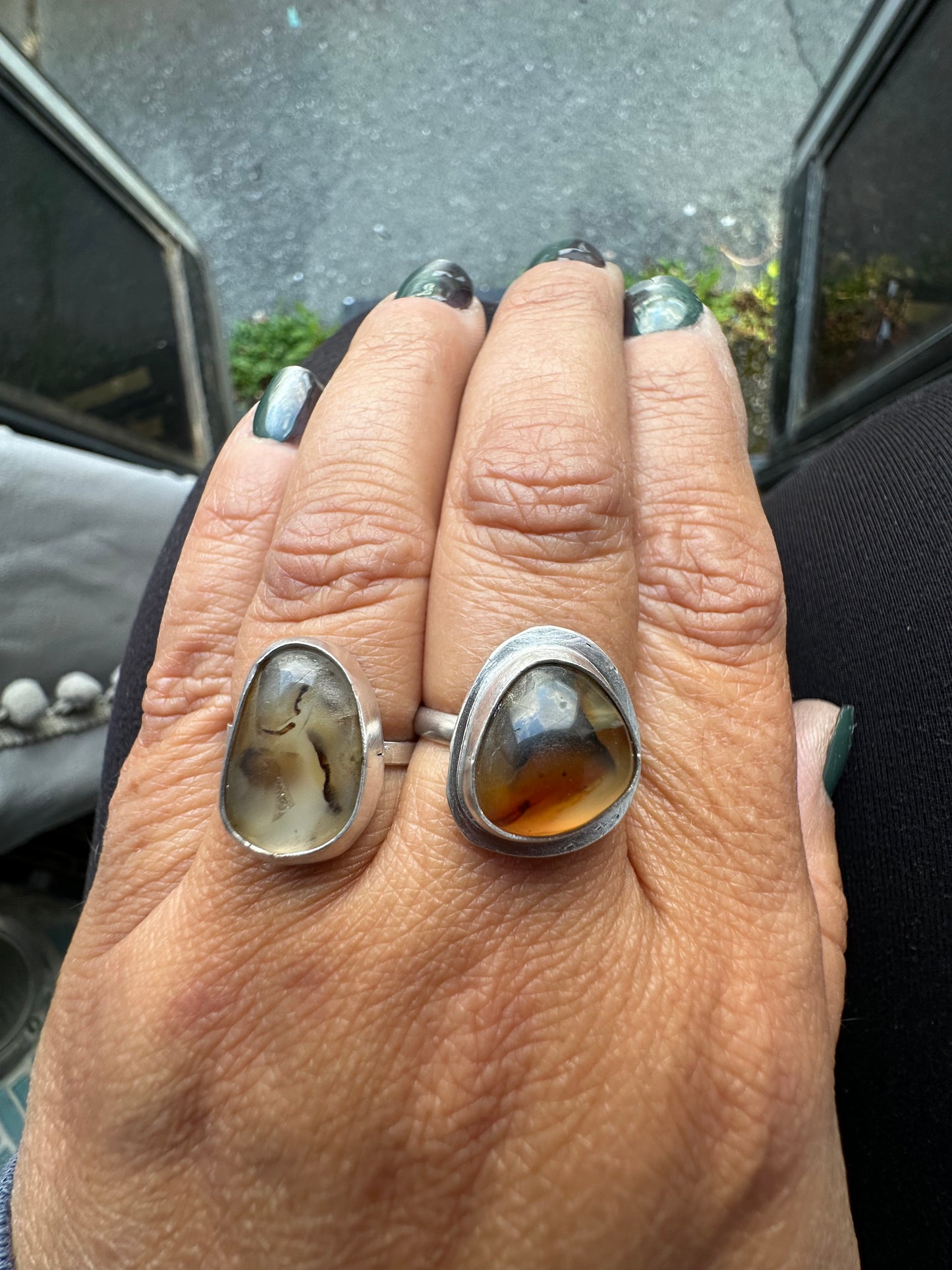 Simple Yellowstone River Agate cabochon ring, size 6.5, hand made, sterling silver