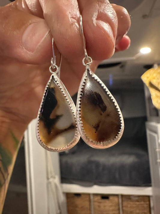 Yellowstone River Agate Earrings, Hand Made to Order, sterling silver