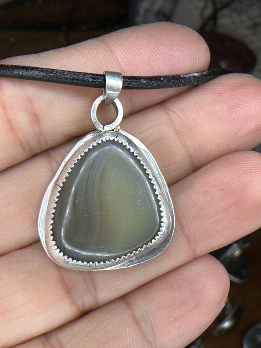 Multi-colored Striped Yellowstone River Agate Pendant, hand made, sterling silver