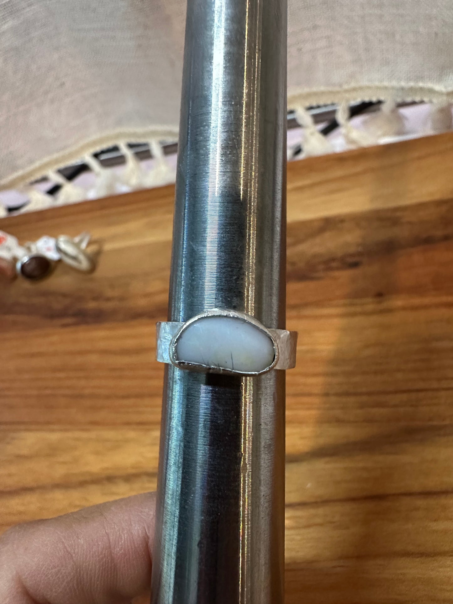 moon shaped idaho opal ring , size 7.5, hand made, sterling silver