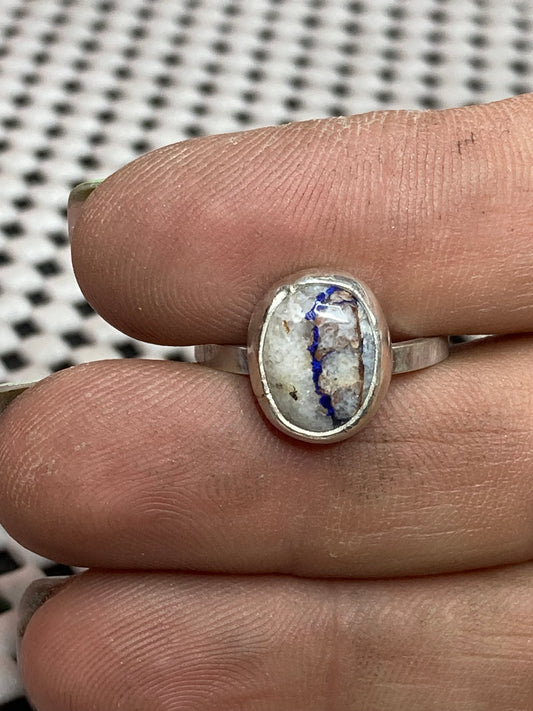 Azurite cabochon ring, size 6, hand made, sterling silver