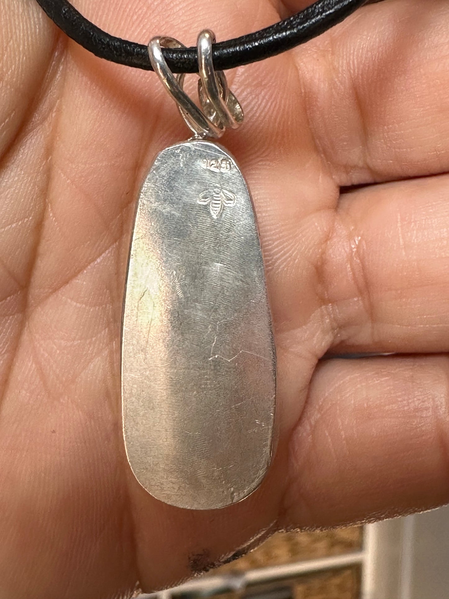 Boho, long, Chrysocolla in host rock, Pendant, hand made, sterling silver