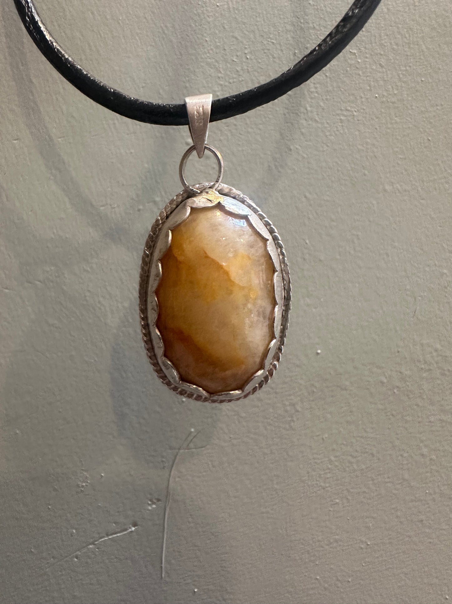Boho Citrine Pendant, hand made, sterling silver