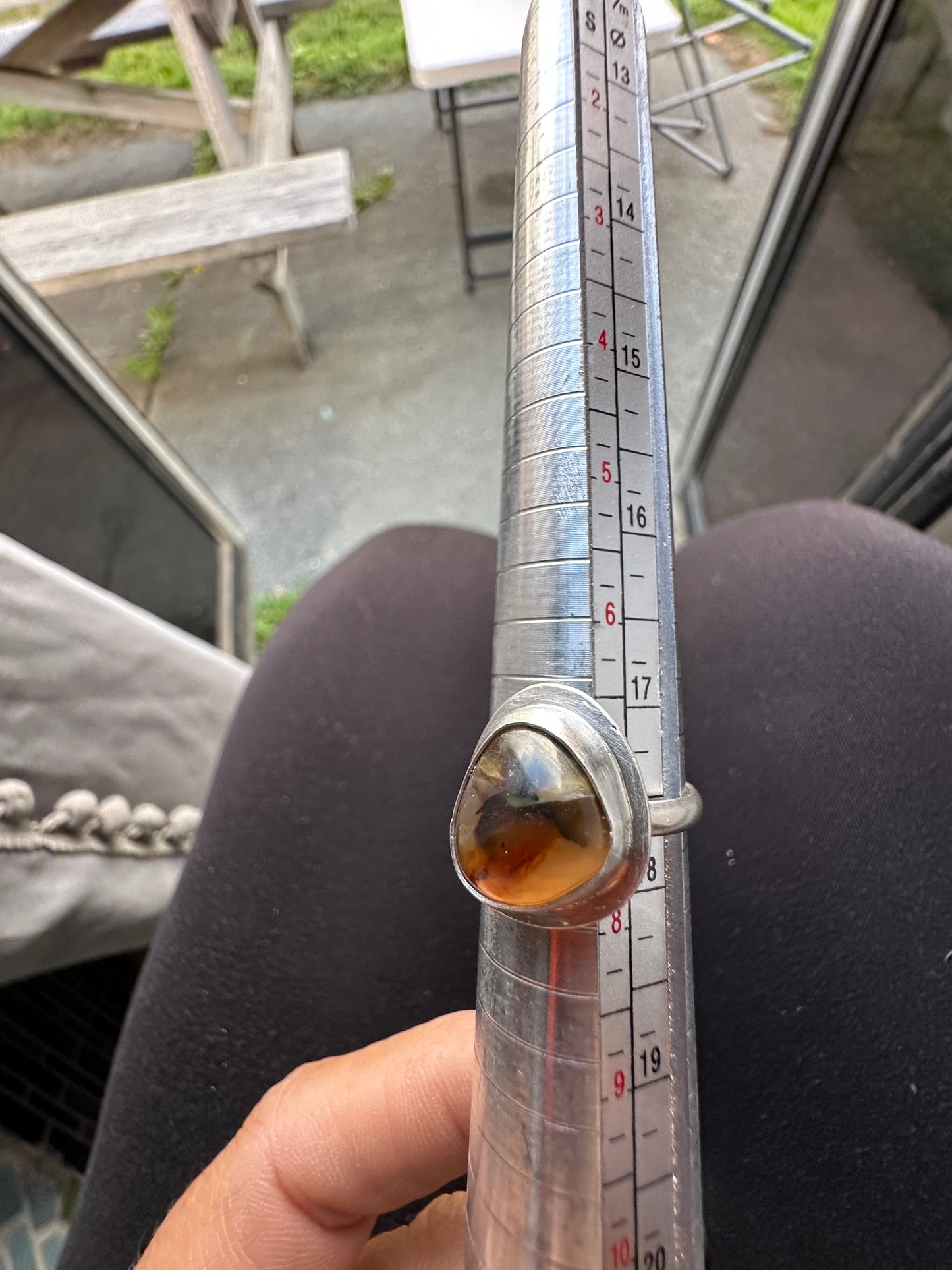 Boho Yellowstone River Agate cabochon ring, size 7, hand made, sterling silver