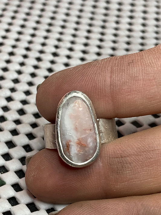 Adventure Rose Quartz chunky stamped band, size 8, hand made, sterling silver