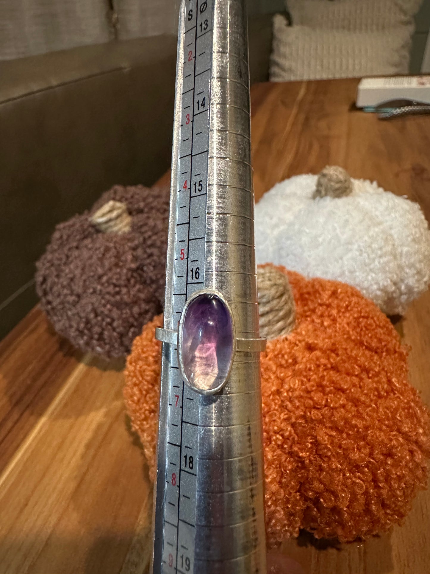 Clear Amethyst multicolored, size 6.5, hand made, sterling silver