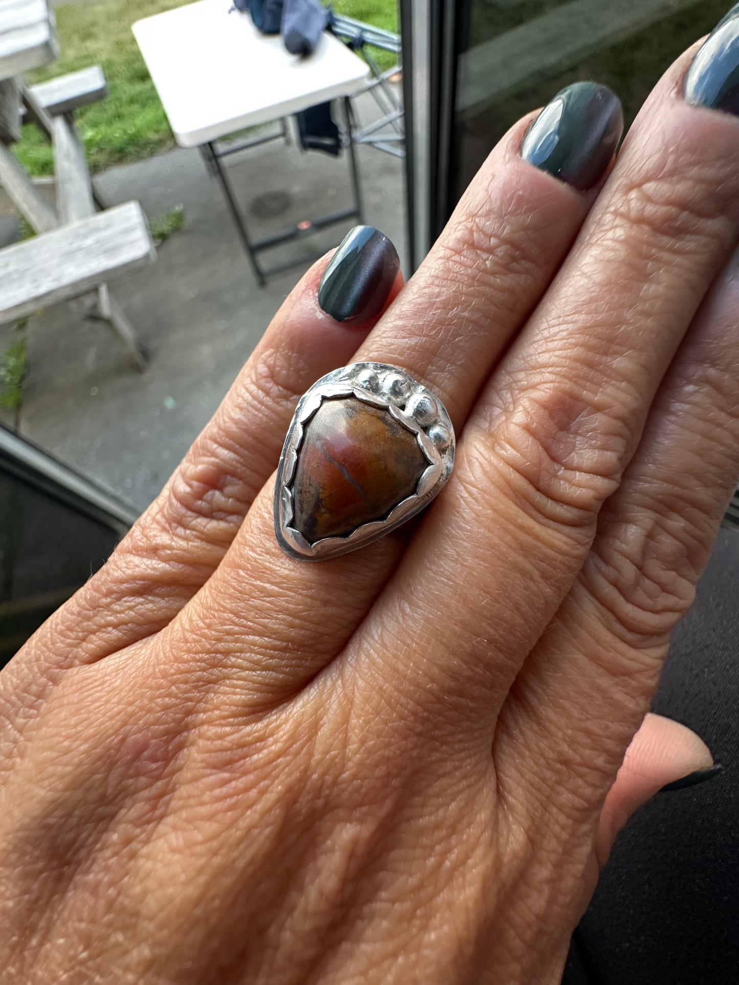 Boho Multi-colored Agate ring size 6.5, hand made, sterling silver