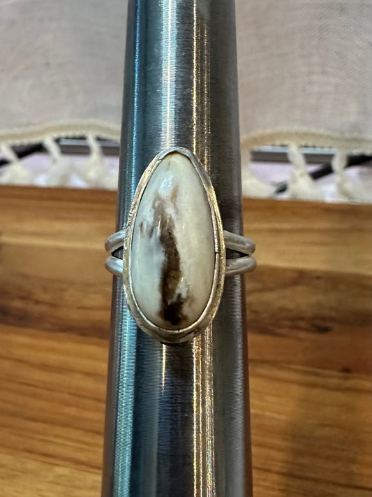 Petrified wood ring, size 7.5, hand made, sterling silver