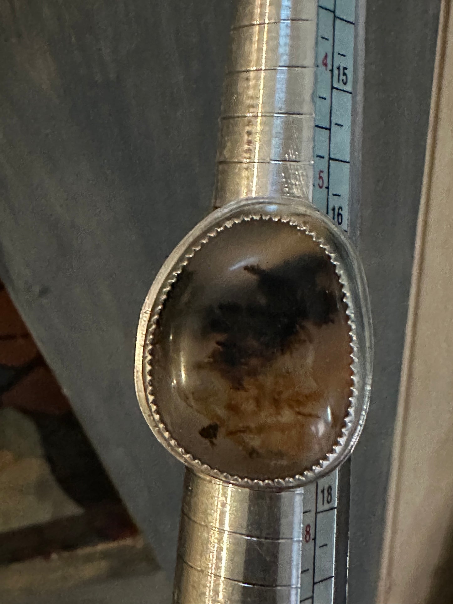 Yellowstone River Agate cabochon ring , size 6, hand made, sterling silver