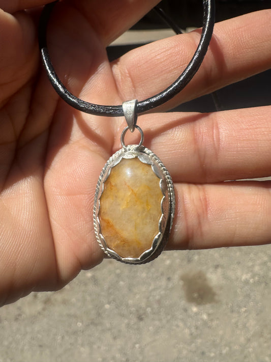 Boho Citrine Pendant, hand made, sterling silver