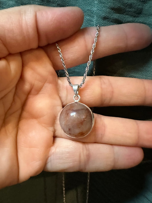 Multicolored Rose Quartz Pendant, hand made, sterling silver