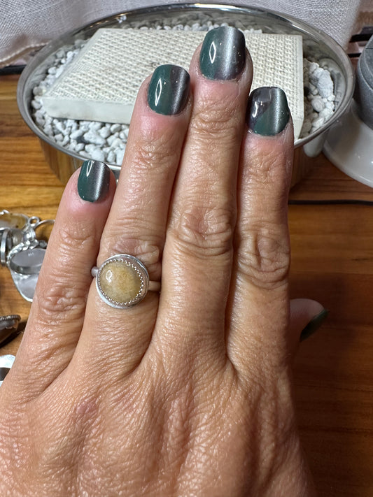 Boho Citrine Ring, size 6, hand made, sterling silver