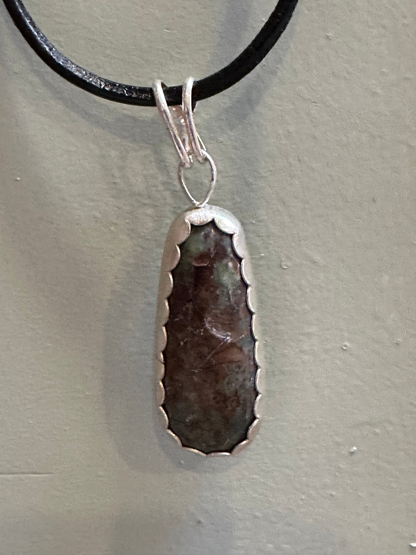 Boho, long, Chrysocolla in host rock, Pendant, hand made, sterling silver