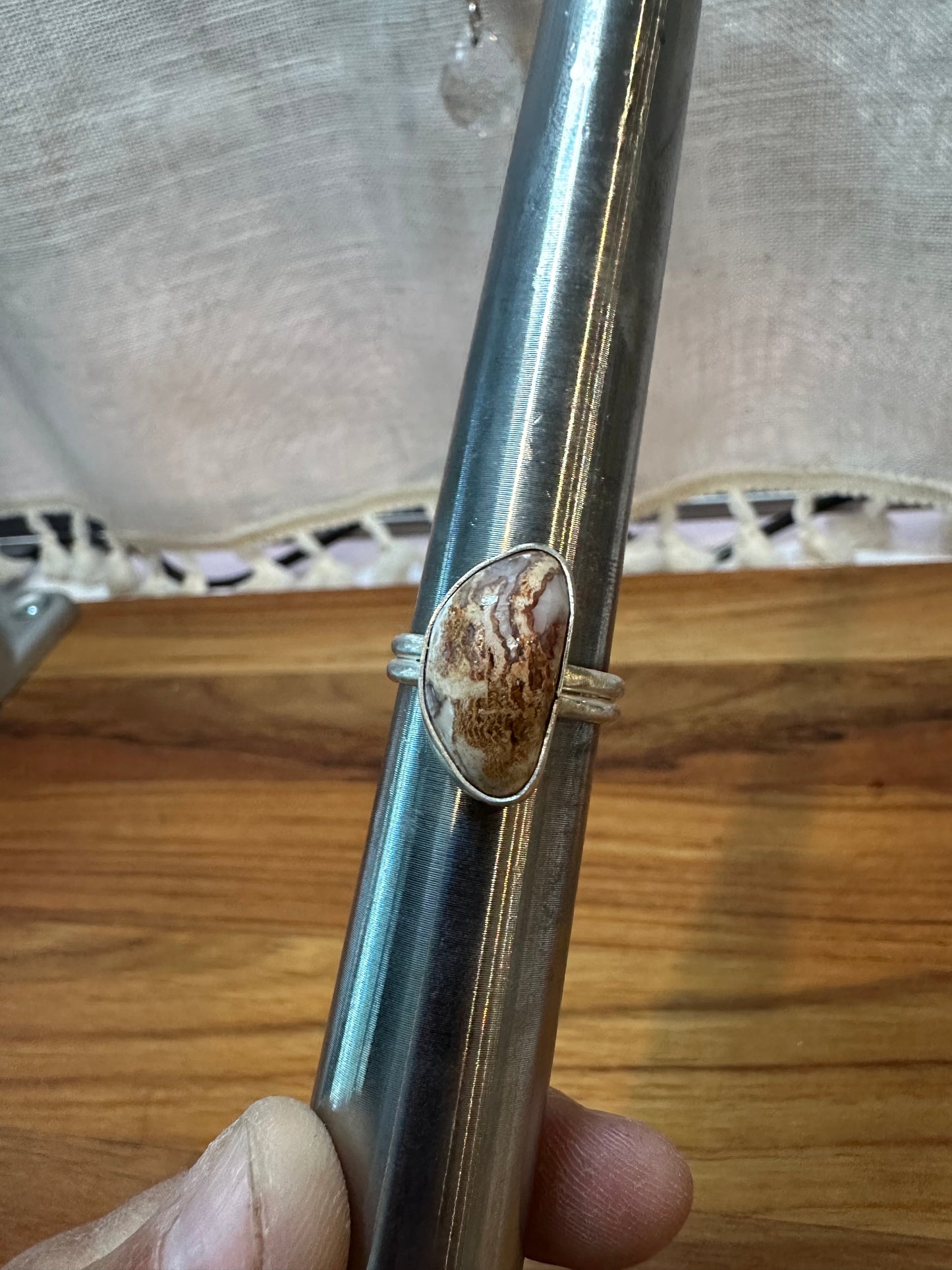 Agate cabochon ring , size 7.5, hand made, sterling silver