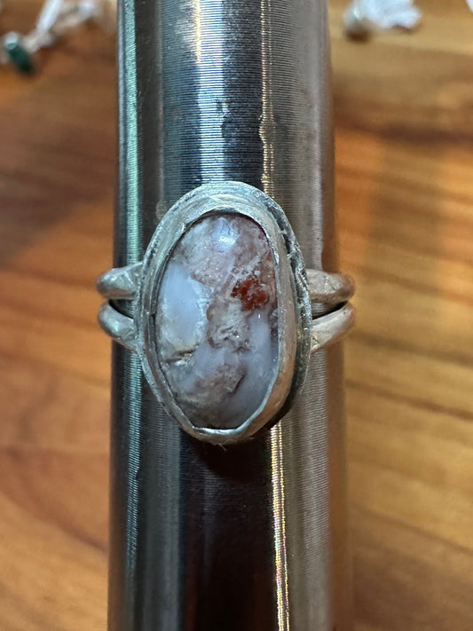 Idaho White Opal in host rock, ring , size 8, hand made, sterling silver