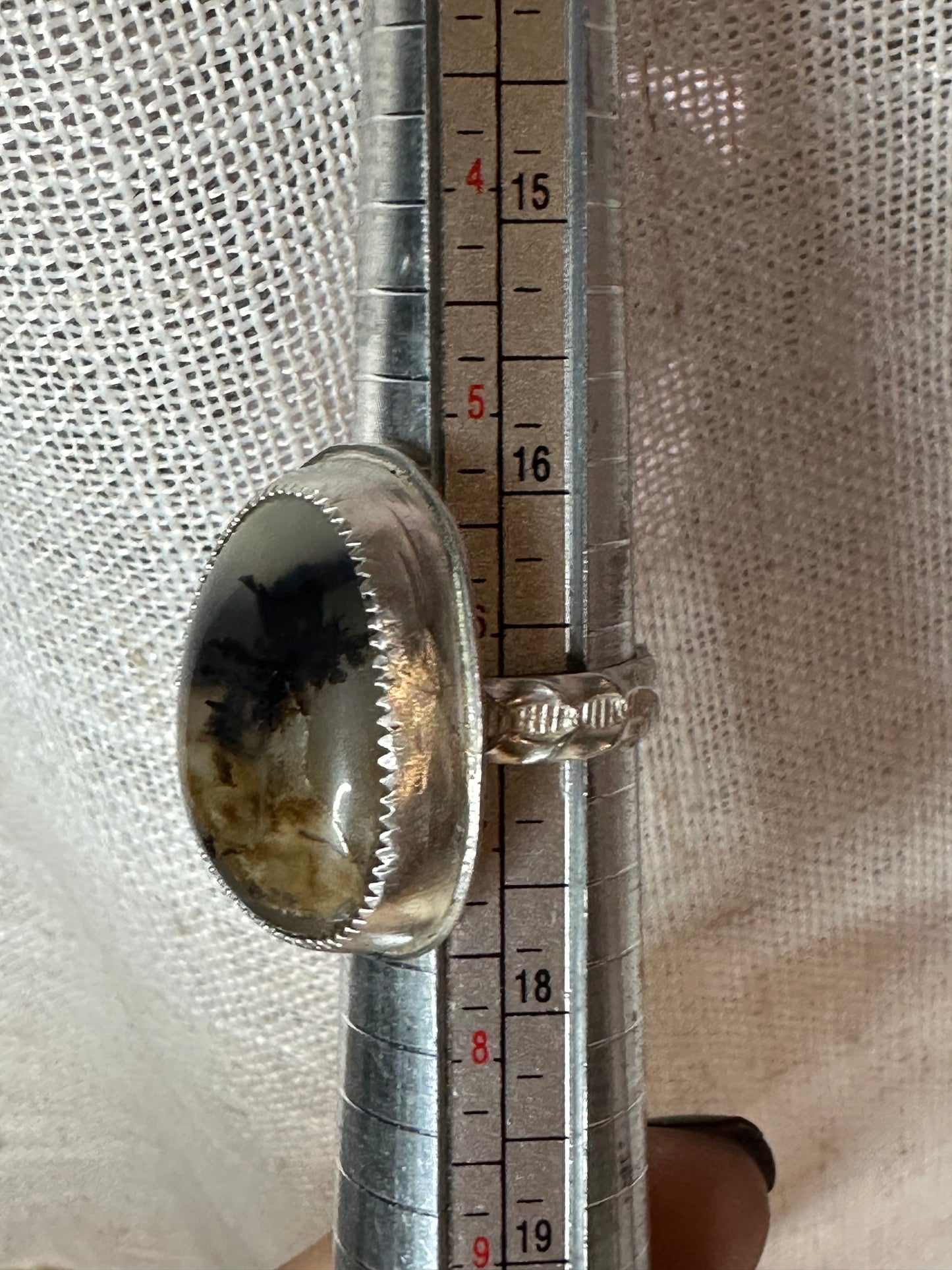 Yellowstone River Agate cabochon ring , size 6, hand made, sterling silver