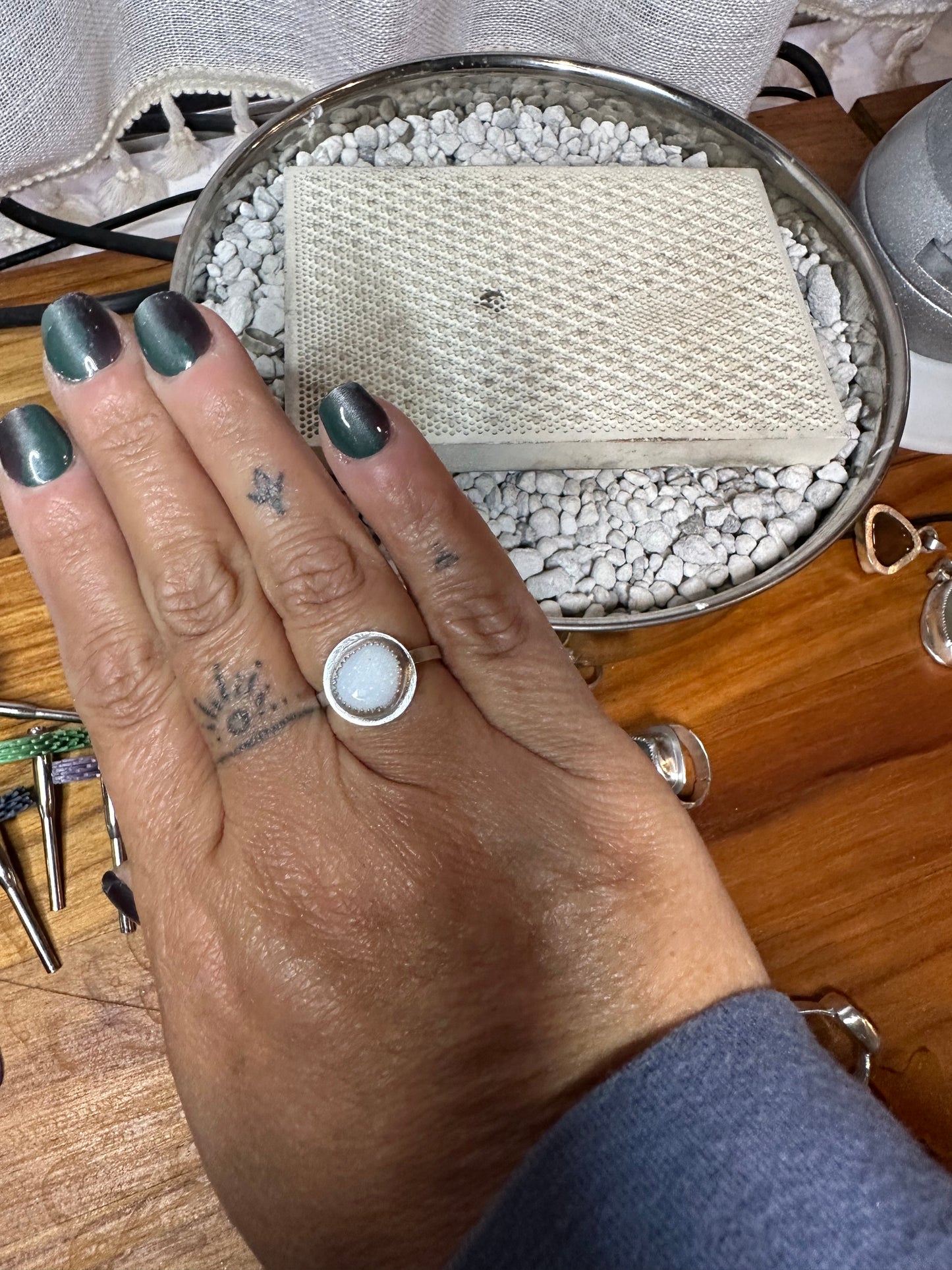 Beautiful Boho Spencer Idaho Opal ring, size 6.5, hand made, sterling silver