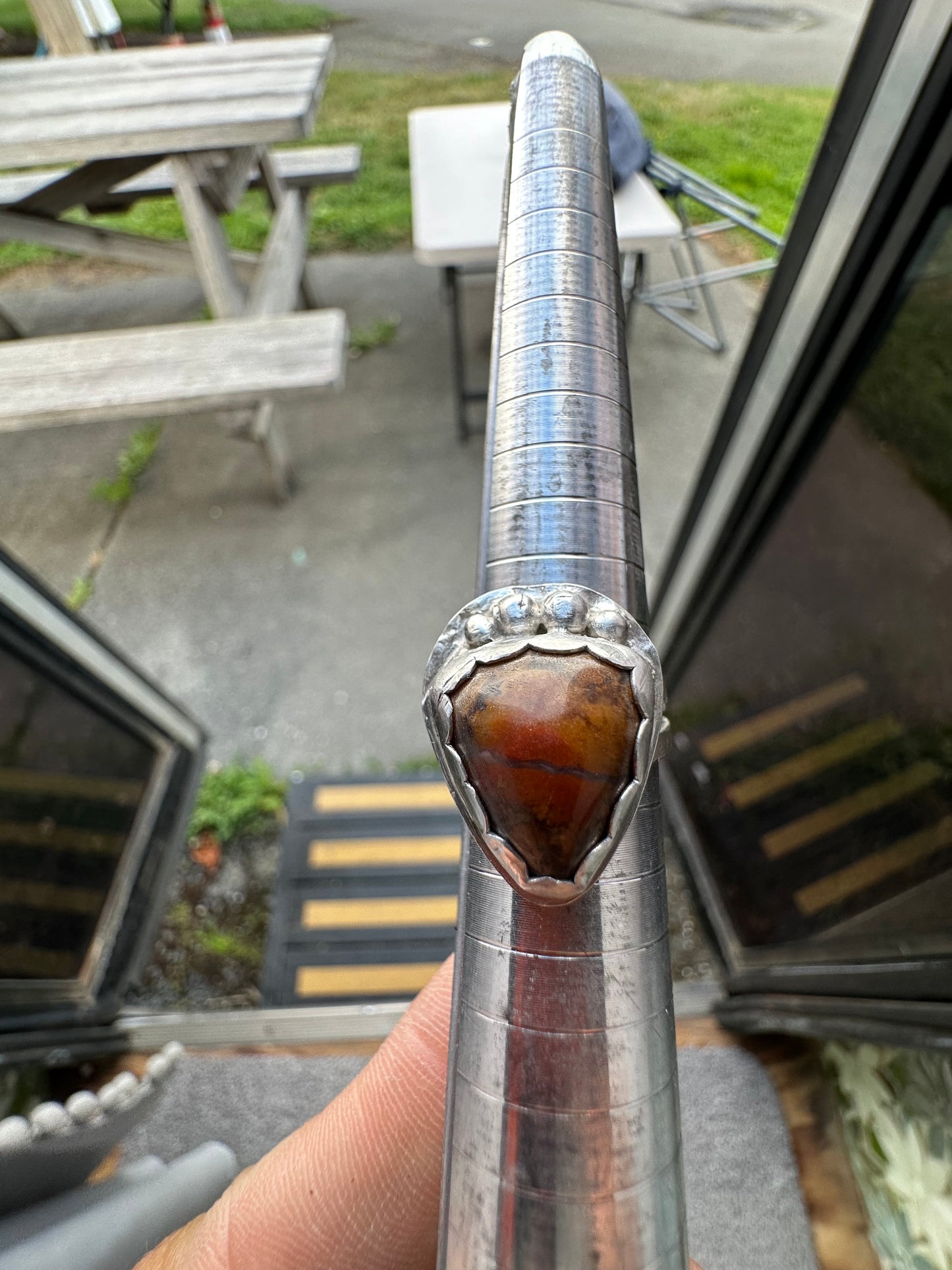 Boho Multi-colored Agate ring size 6.5, hand made, sterling silver