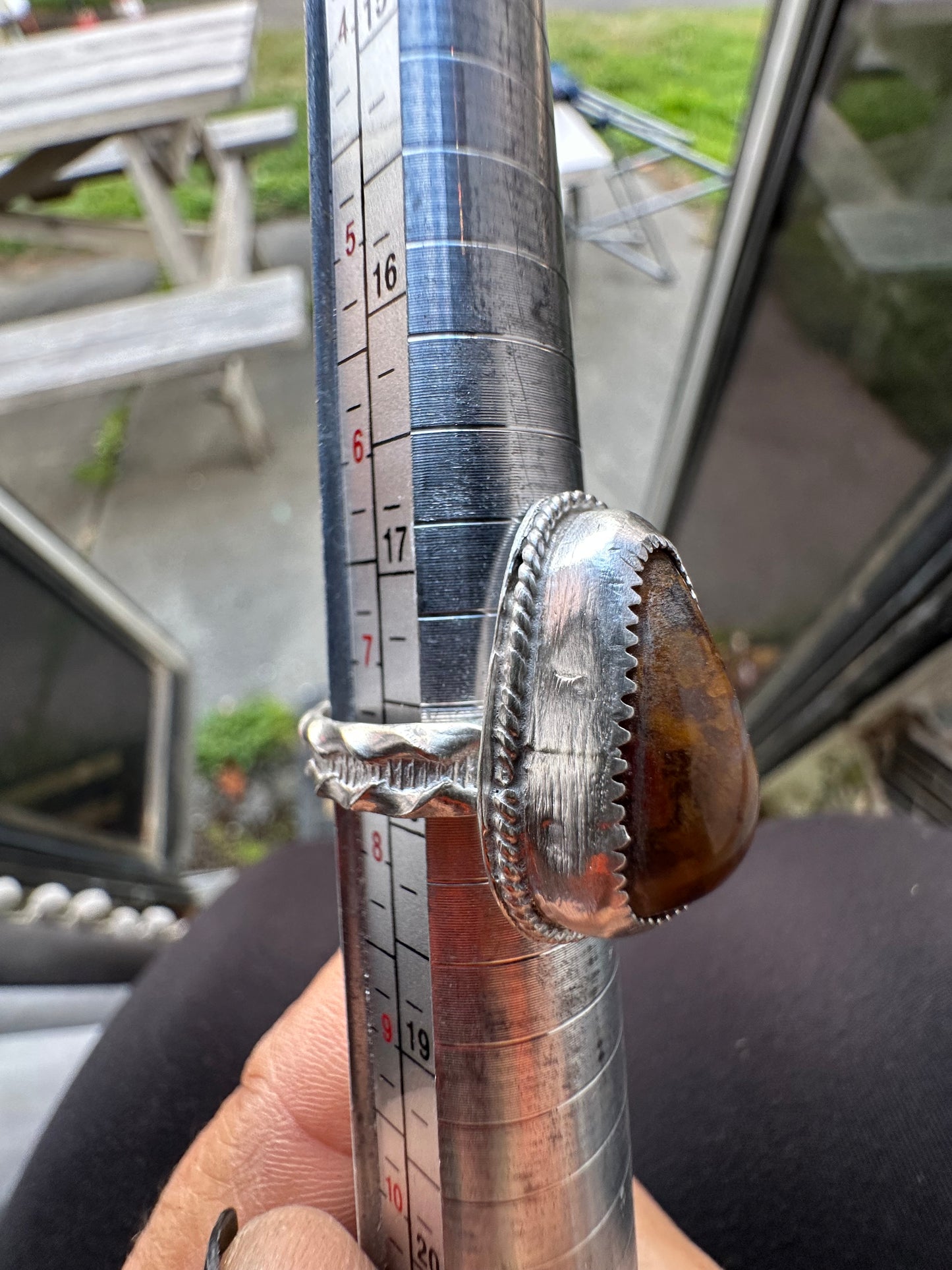 Boho Multi-colored Agate ring size 7.5, hand made, sterling silver