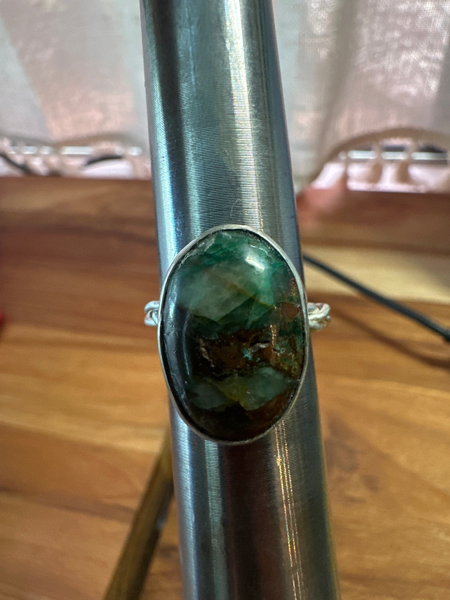 Chrysocolla in host rock, braided band ring , size 6.5, hand made, sterling silver