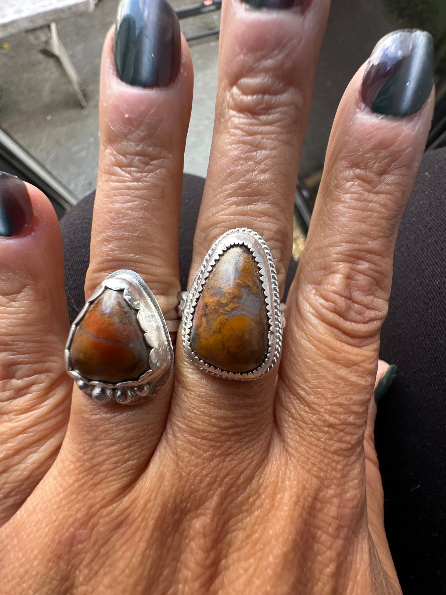 Boho Multi-colored Agate ring size 6.5, hand made, sterling silver