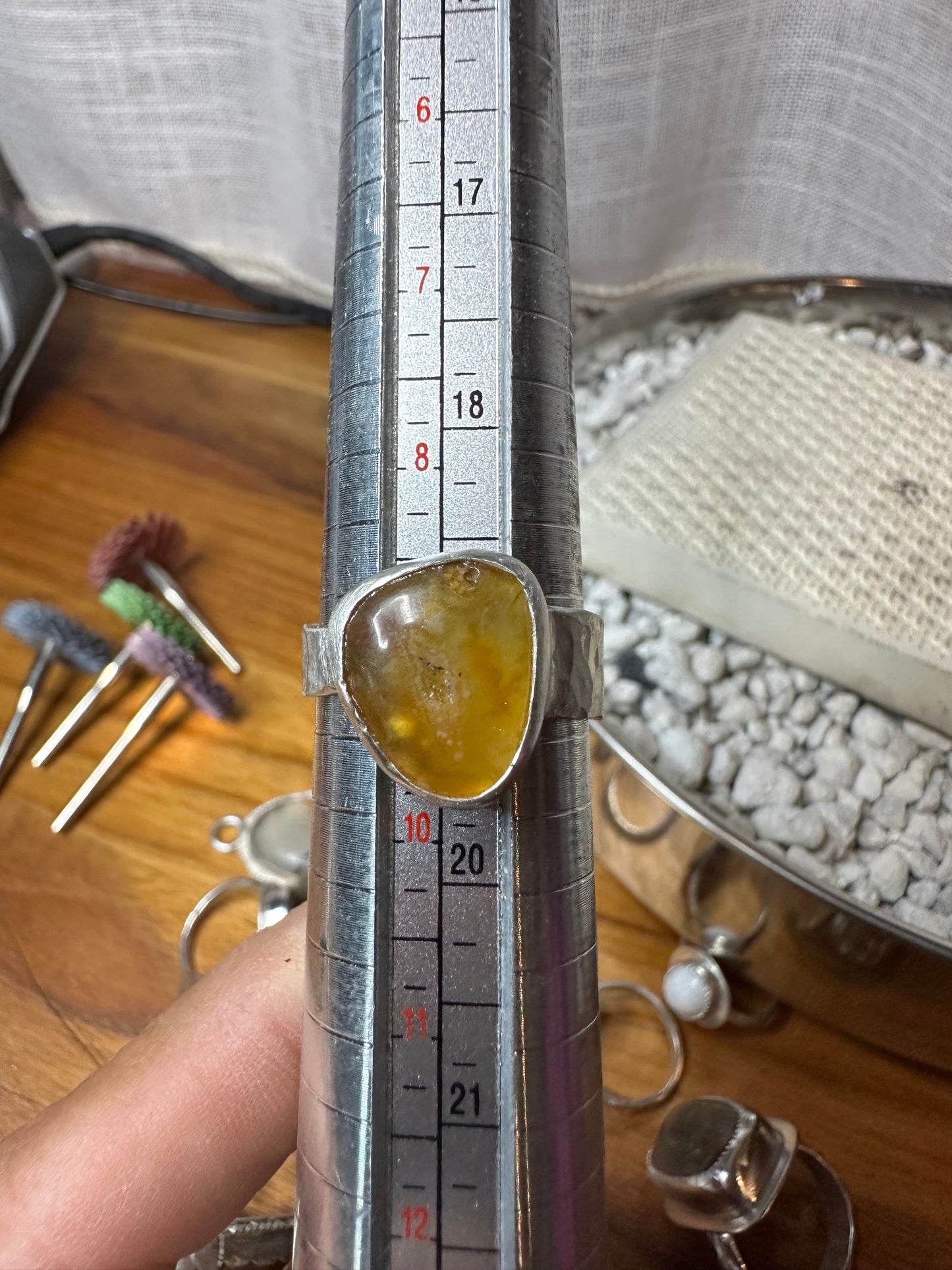 Druzy Yellow Yellowstone River Agate cabochon ring , size 9, hand made, sterling silver