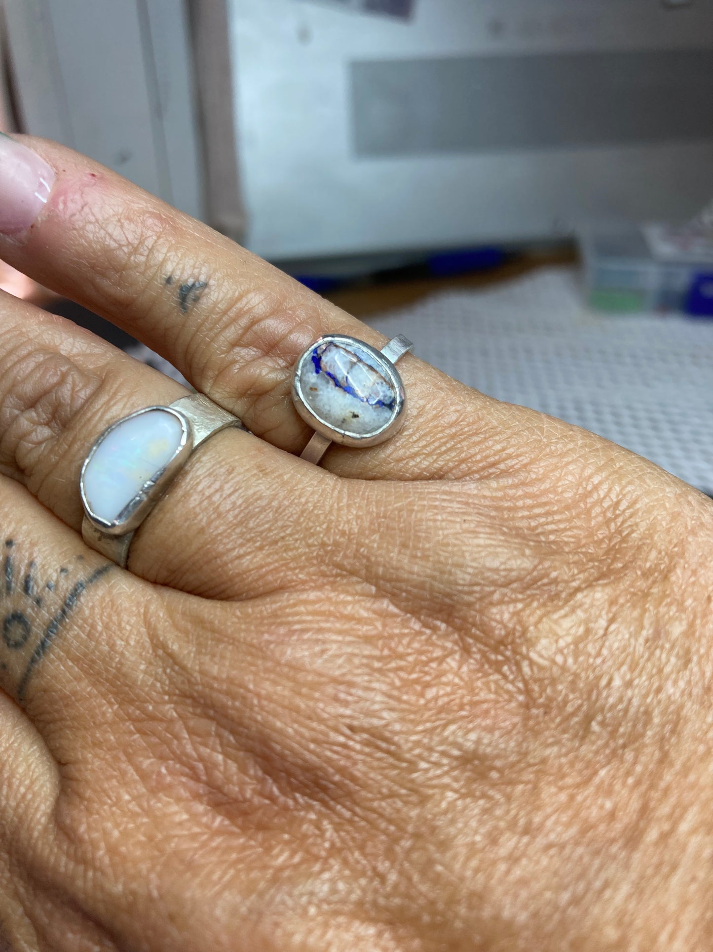 Azurite cabochon ring, size 6, hand made, sterling silver