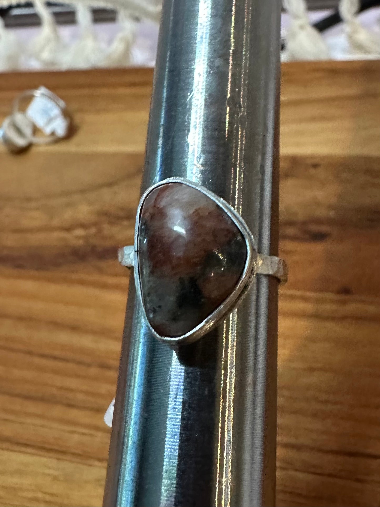 Multi Colored Rose Quartz ring, size 8.5, hand made, sterling silver