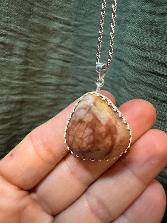 Multicolored Rose Quartz Pendant, hand made, sterling silver