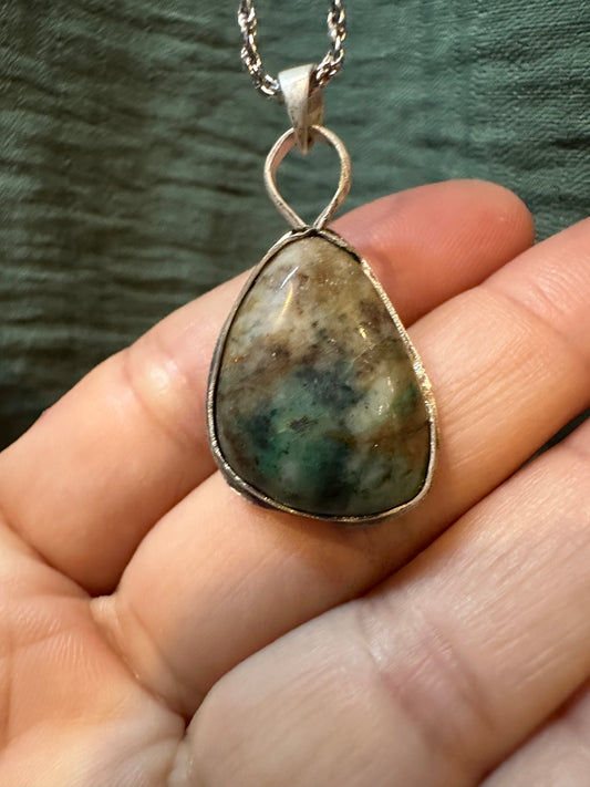 Boho style, Chrysocolla in host rock, Pendant, hand made, sterling silver