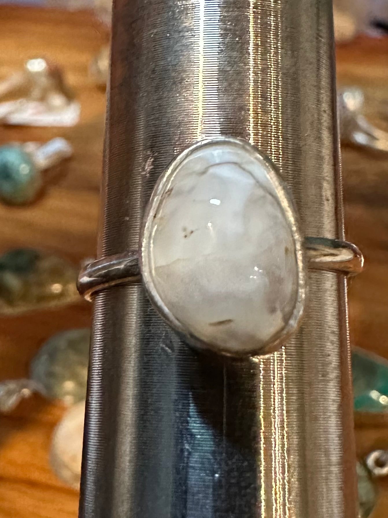 River Agate cabochon ring , size 8, hand made, sterling silver