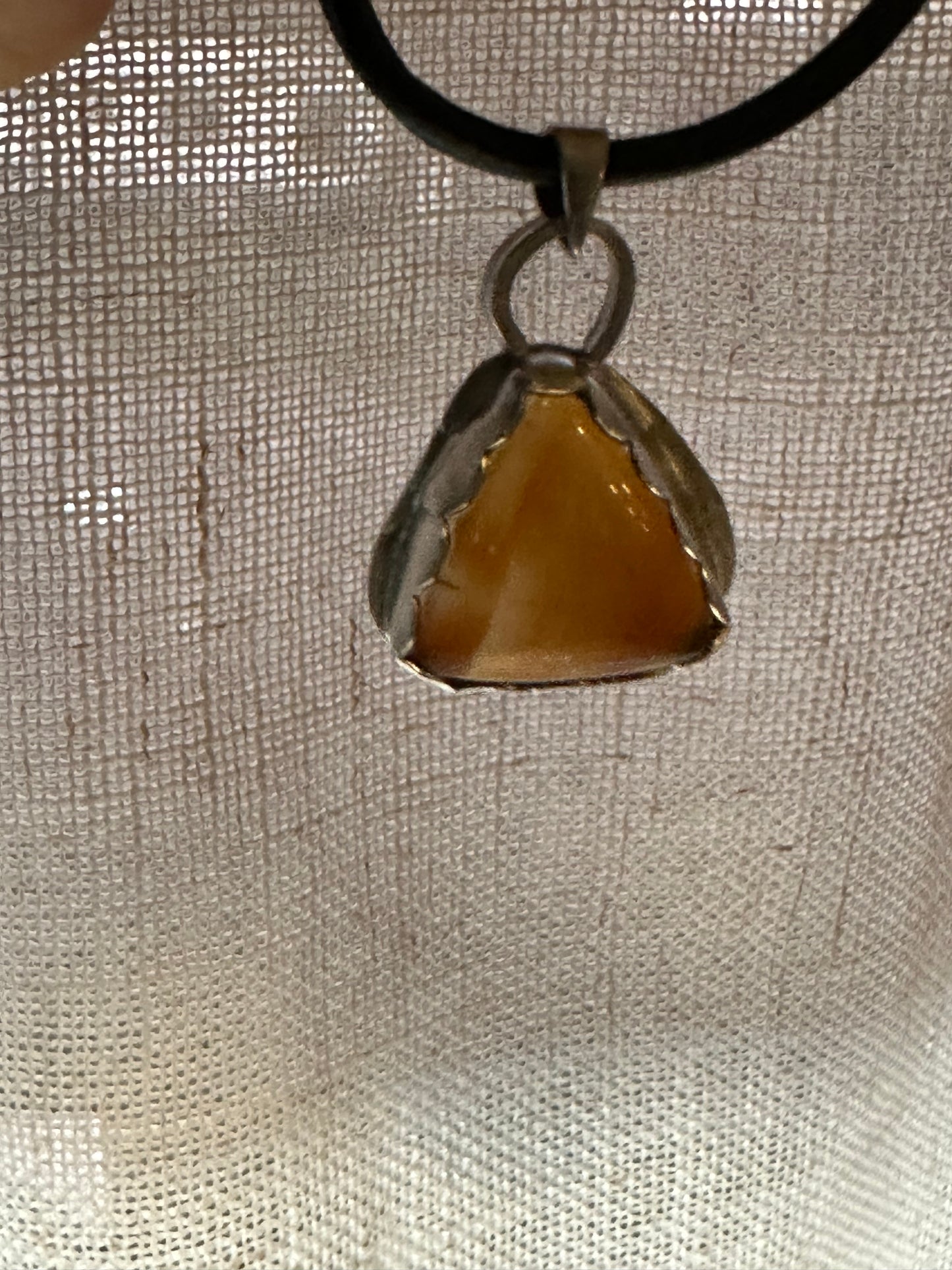 Striped Yellowstone River Agatized Wood Pendant, hand made, sterling silver