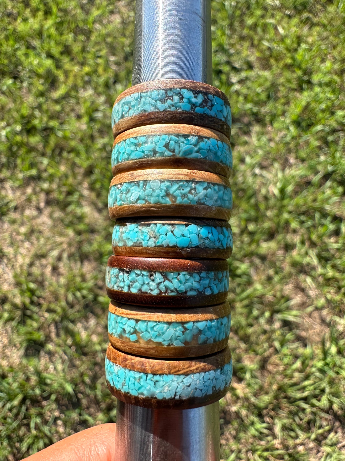 Wood, turquoise, and resin unisex ring
