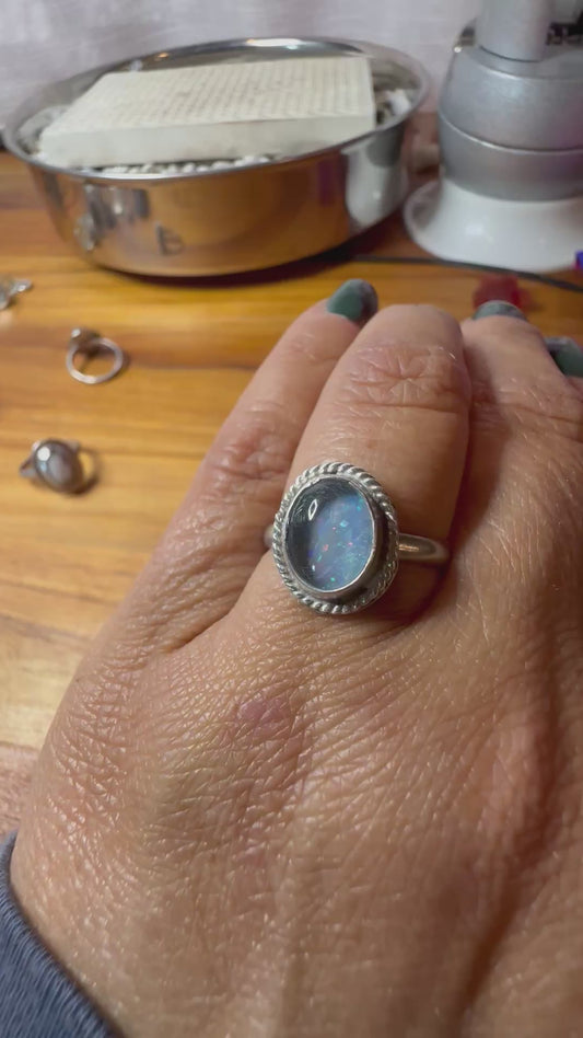 Gorgeous Spencer Idaho Opal ring, size 7.5, hand made, sterling silver