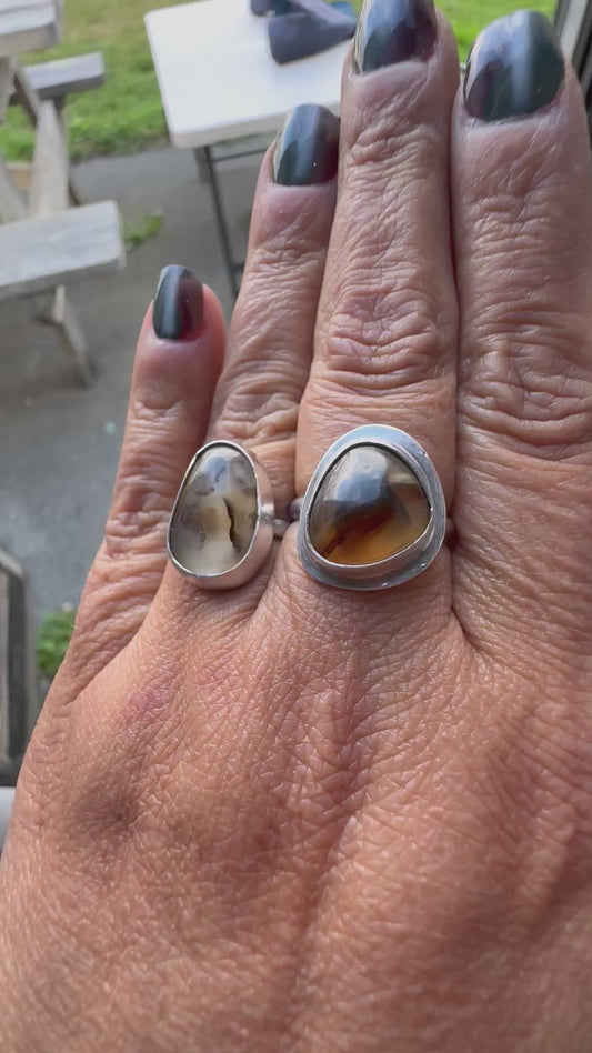 Simple Yellowstone River Agate cabochon ring, size 6.5, hand made, sterling silver